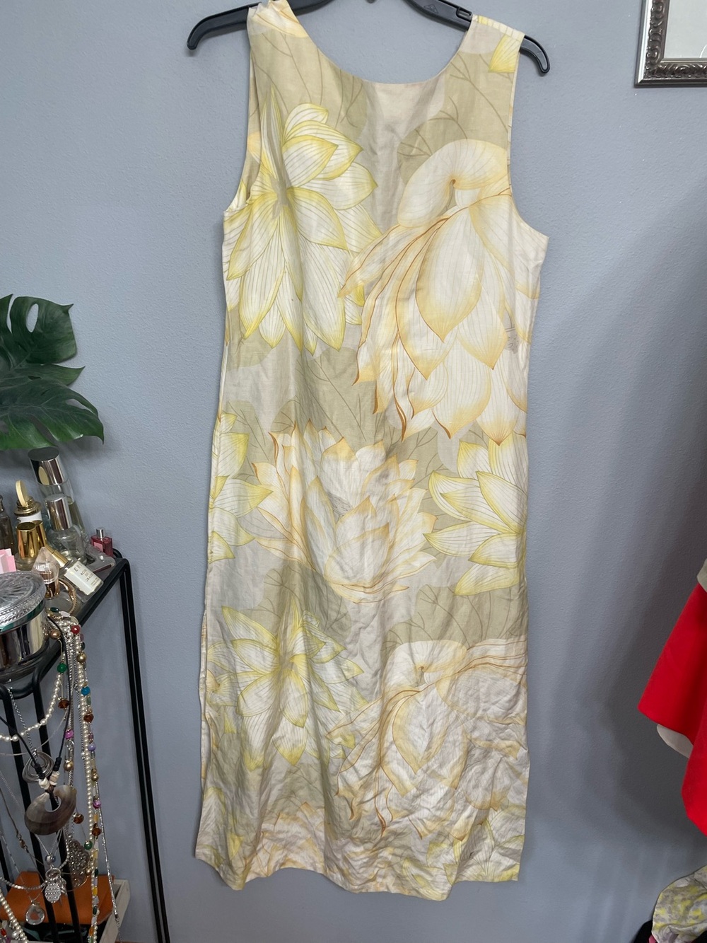 Tommy Bahama Sleeveless Silk/Linen Dress in Pale Yellow and Cream Floral 14